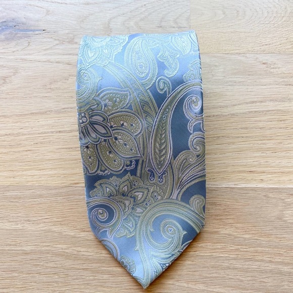 ALEXANDER JULIAN COLOURS Men's Blue Paisley Handmade Polyester Necktie sz OS - Picture 1 of 8